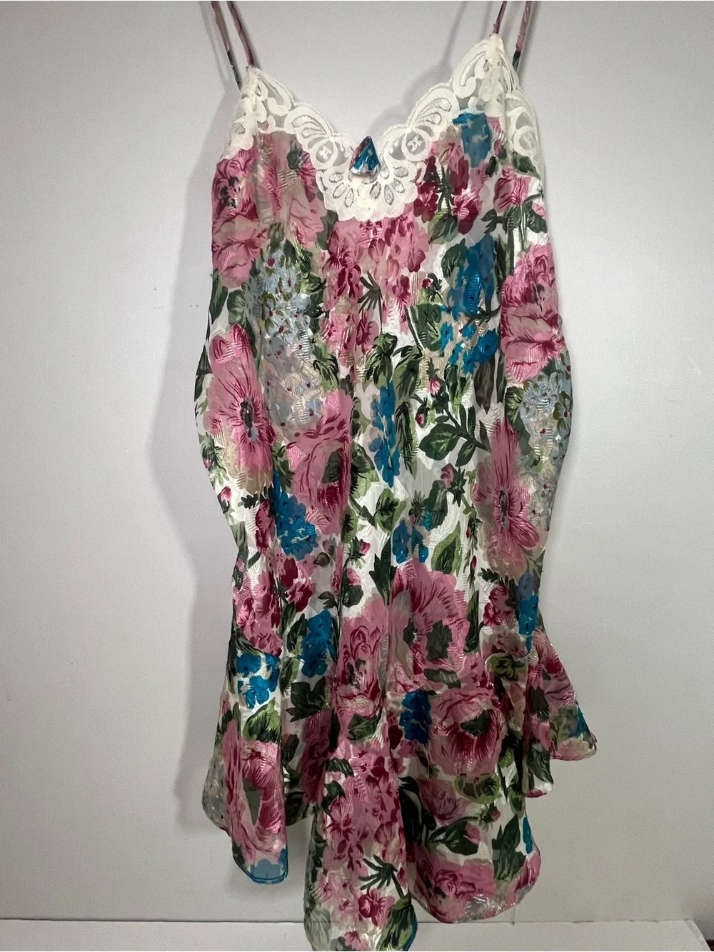 Victoria's Secret Pink & Blue Floral Spaghetti-Strap Dress Gown Vintage